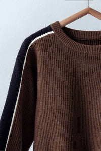 Urban Daizy - Women's Contrast Stripe Ribbed Sweater