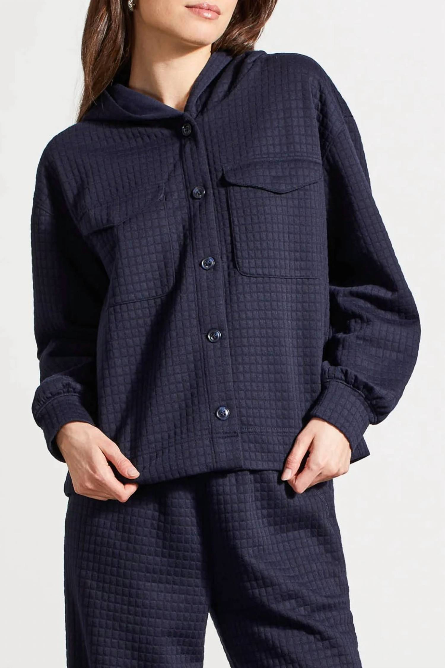 Tribal - Textured Hooded Button Front Jacket