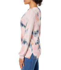 Nic + Zoe - ABSTRACT FLORAL WAFFLE STITCH V-NECK SWEATER
