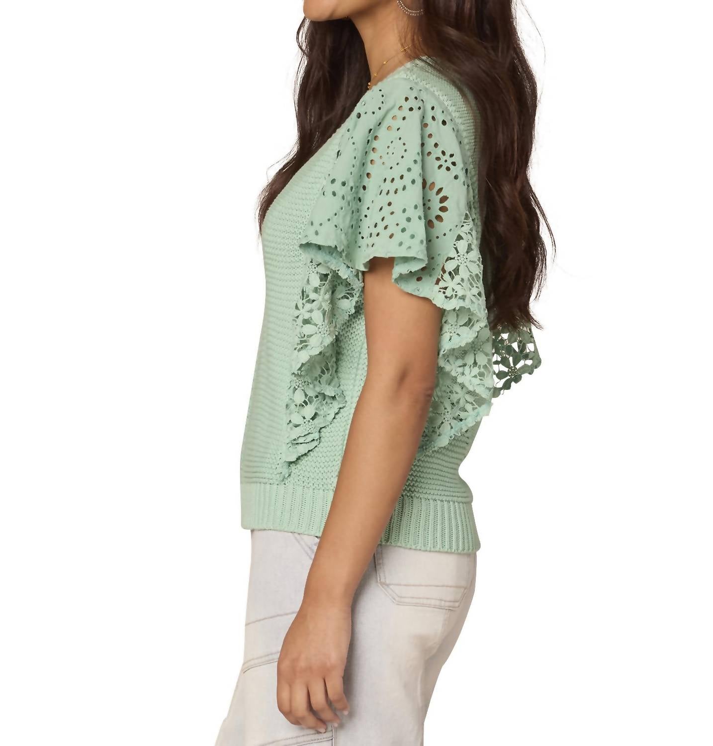 Democracy - Flutter Short Sleeve Mix Media Top
