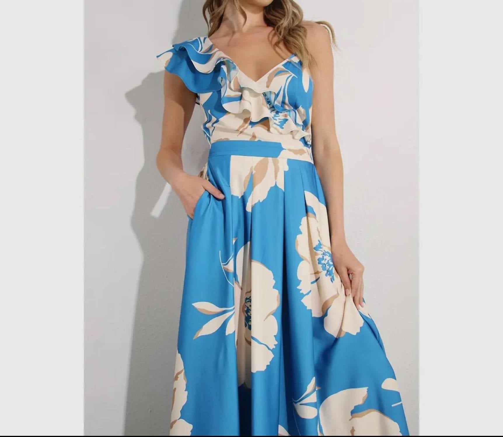 Mulla - One shoulder ruffle pleated maxi dress