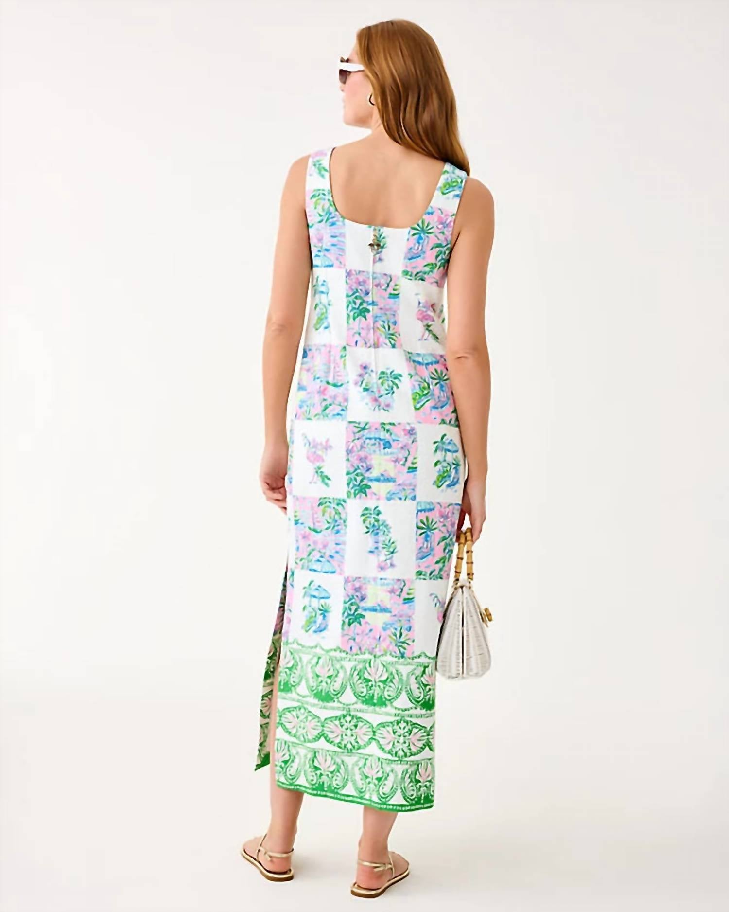 Lilly Pulitzer Dee Stretch Maxi Shift Dress in multi sunny dee patch engineered woven - women's dress - detail view