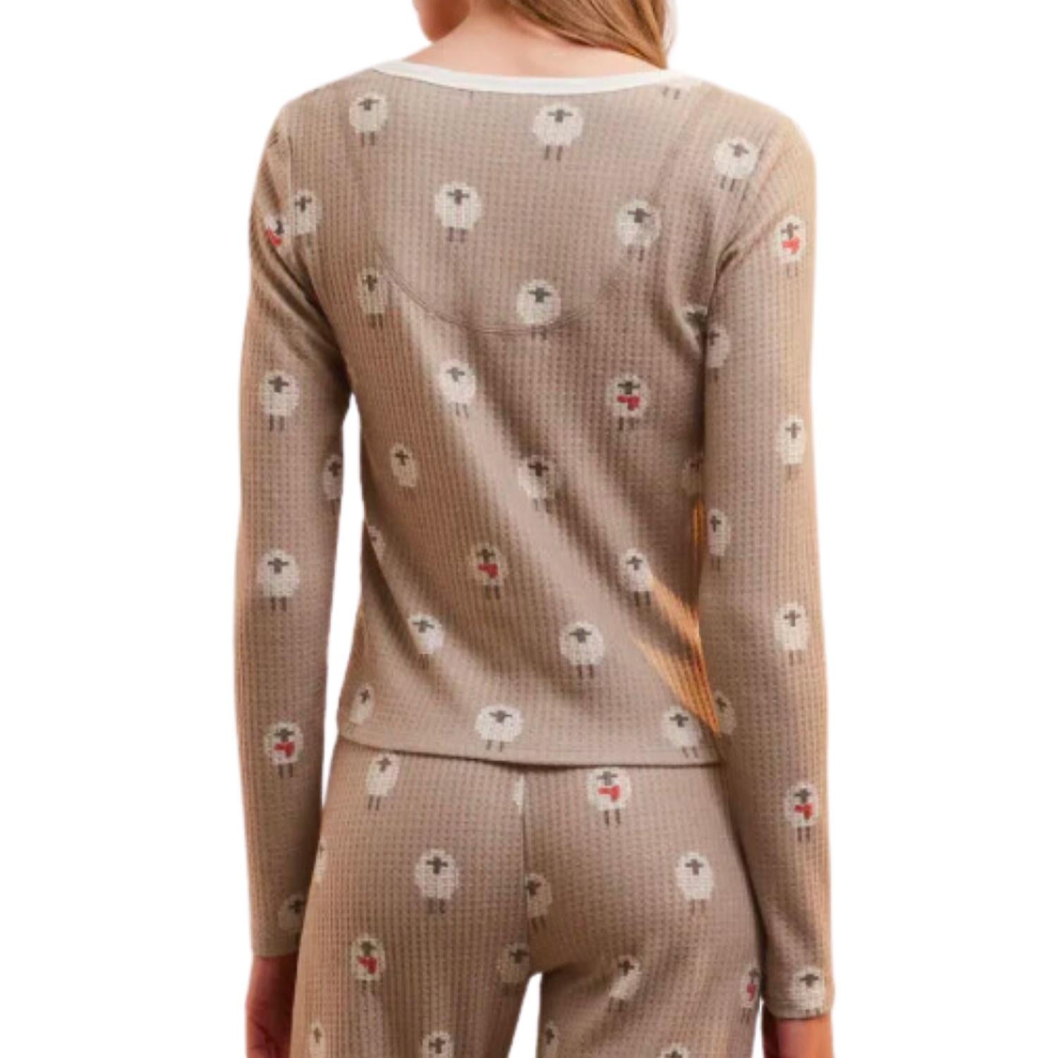 Z Supply Women's Fireside Sheep Long Sleeve Top in burlap - women's long sleeve top - detail view