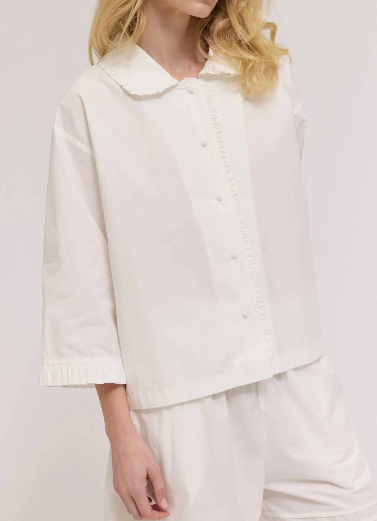 Grade & Gather - Ruffle Detail Collared Blouse