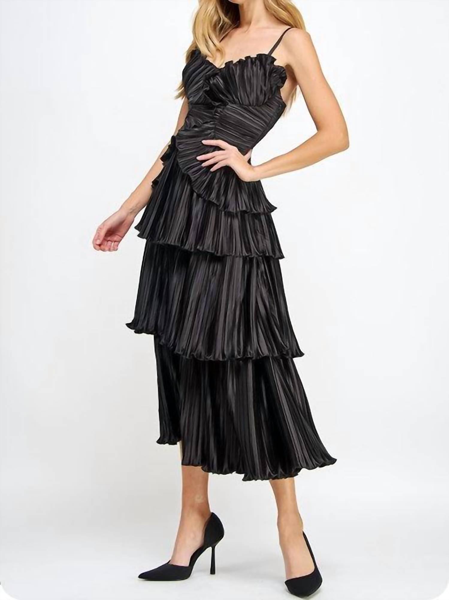 Strut & Bolt - Pleated Satin Midi Dress