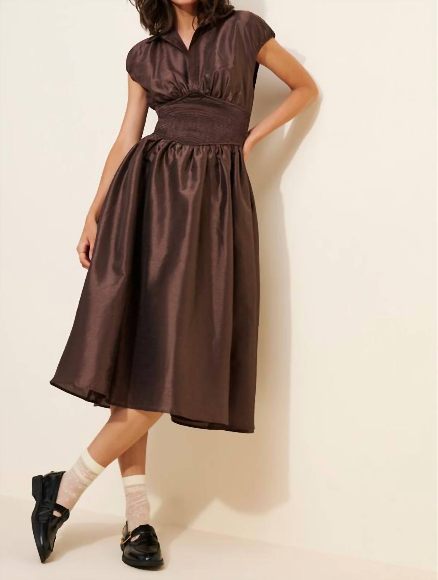 Hutch - Drop-waist Short-sleeve Iridescent Midi Dress