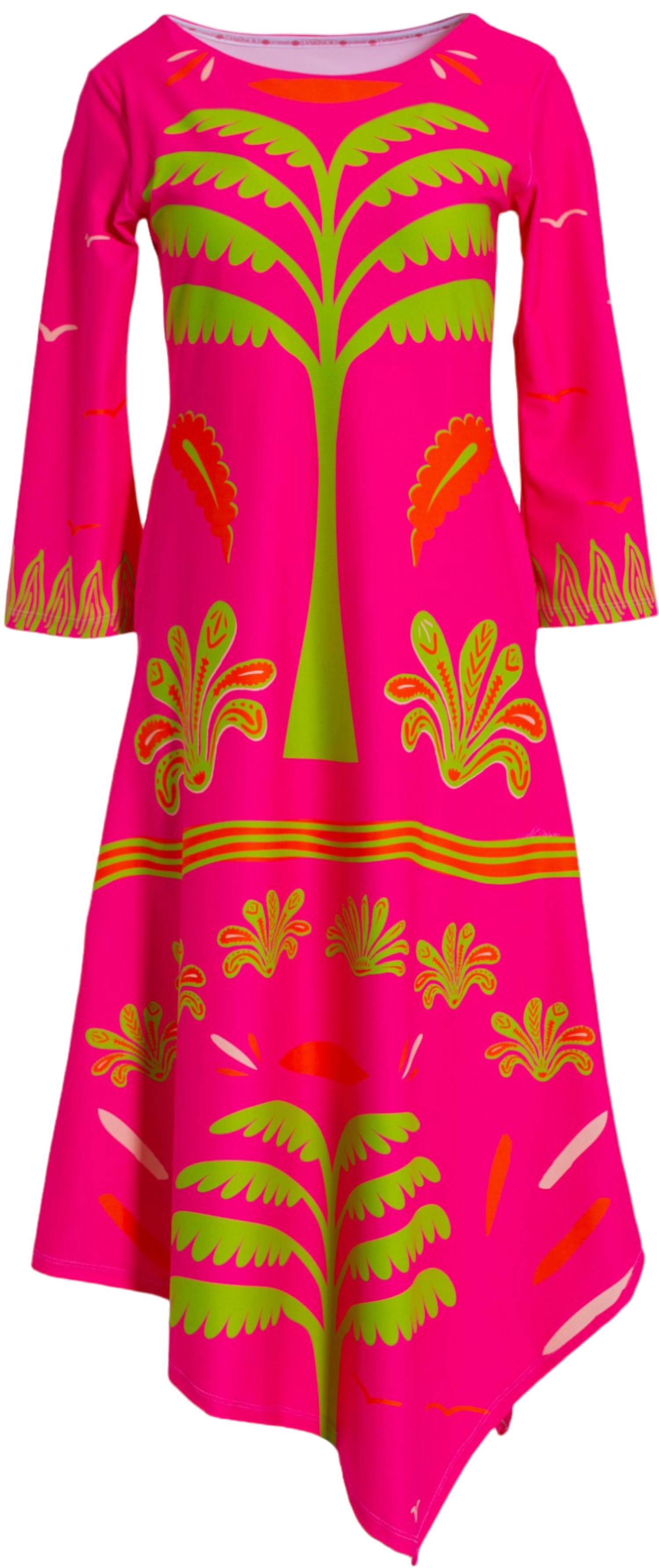 Michelle Parisou - Tropical Palm Angled Hem Dress