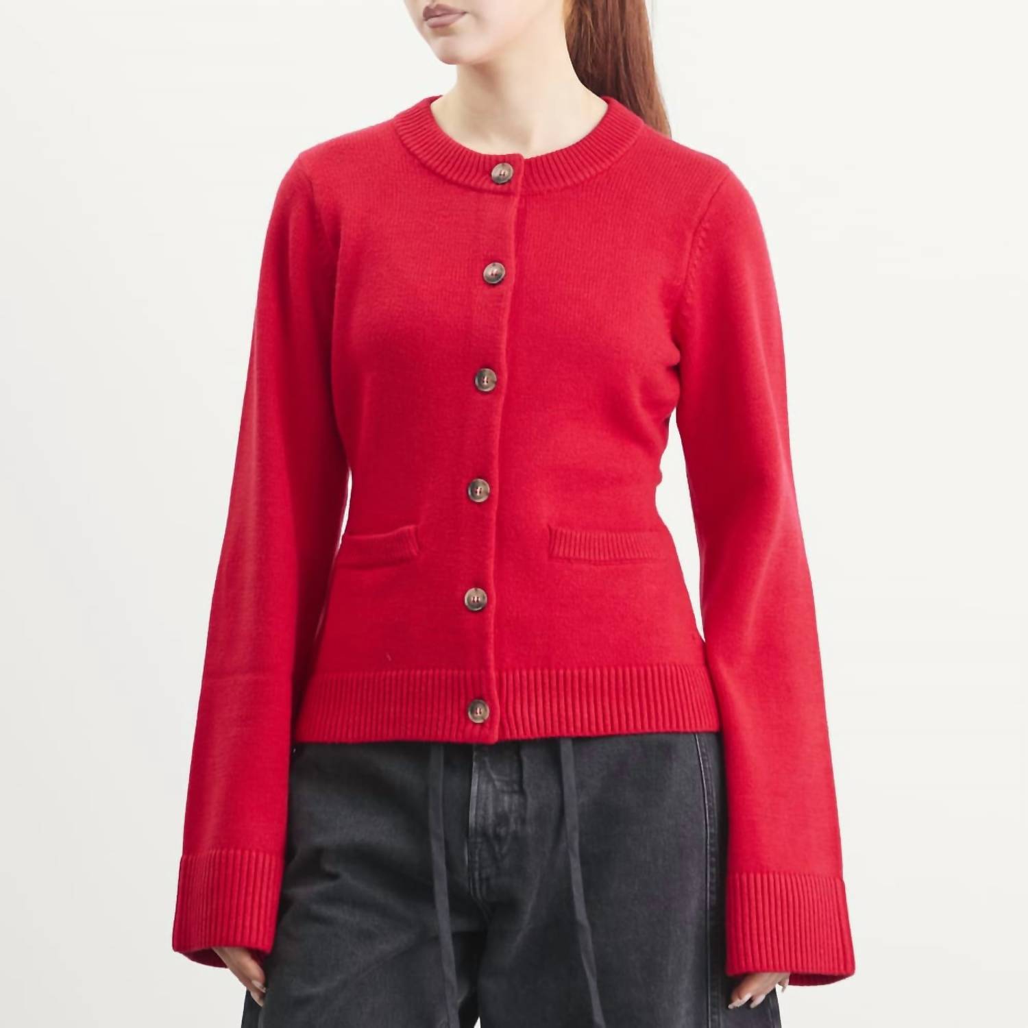 GOOD AMERICAN Button Front Knit Cardigan in chili - women's cardigan