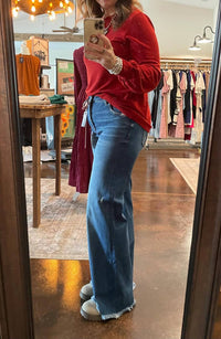 Risen - Mid Rise Ankle Straight Fray Hem Jeans