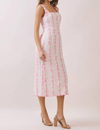 TCEC Floral Stripe Scalloped Midi Dress in pink - women's dress - view 4