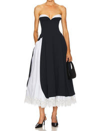 Helsa - The Finale Midi Dress With Lace & Poplin