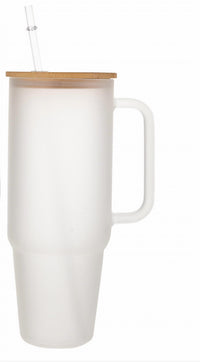 Creative Gifts International - Glass 40 oz. Tumbler with Bamboo Lid, Handle & Straw