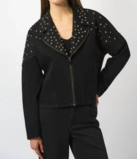 Joseph Ribkoff - Studded Stretch Denim V-neck Jacket