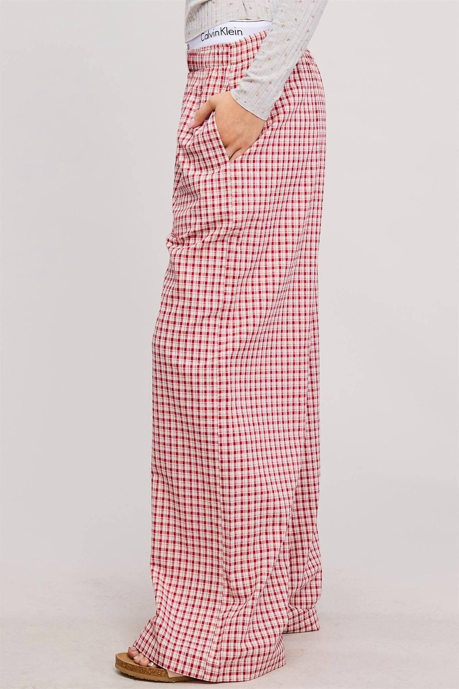 Mimosa - Mid Rise Elasticized Waistband Gingham Pattern Pants