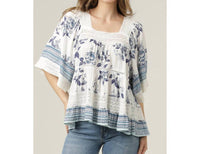 ANGIE Mid-length Sleeve Top in white blue - women's blouse