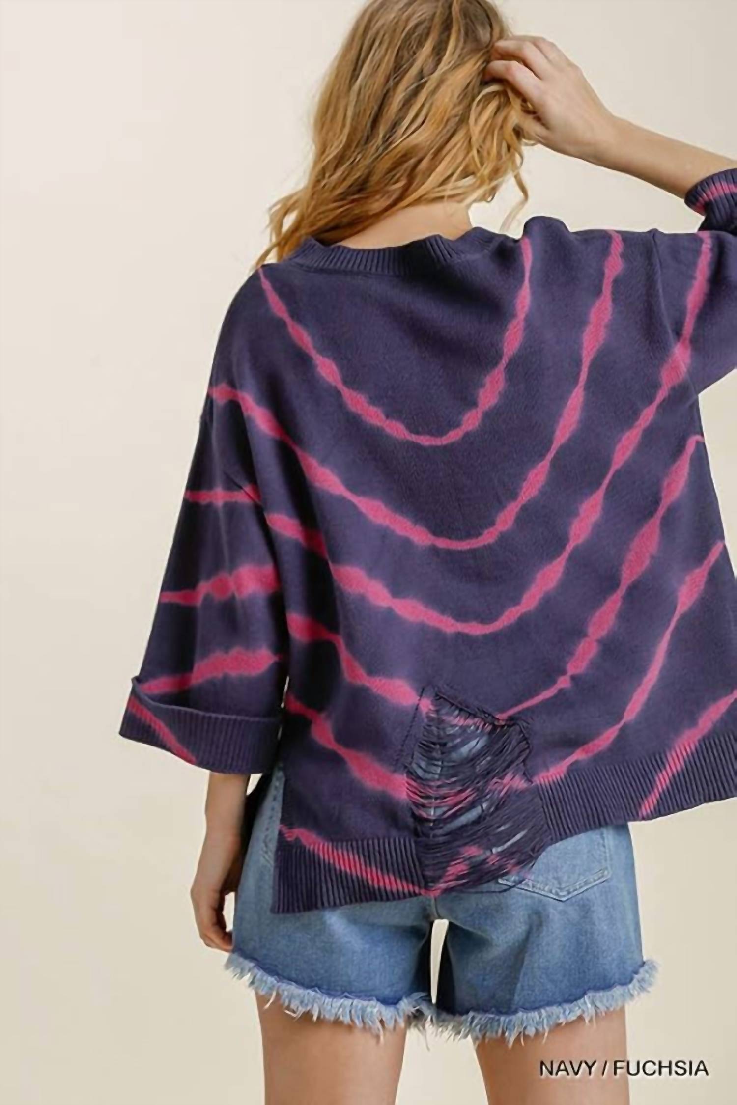 Umgee - Tie Dye Distressed Pullover Sweater