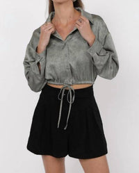 Sage The Label - Forever Yours Crinkled Satin Crop Shirt