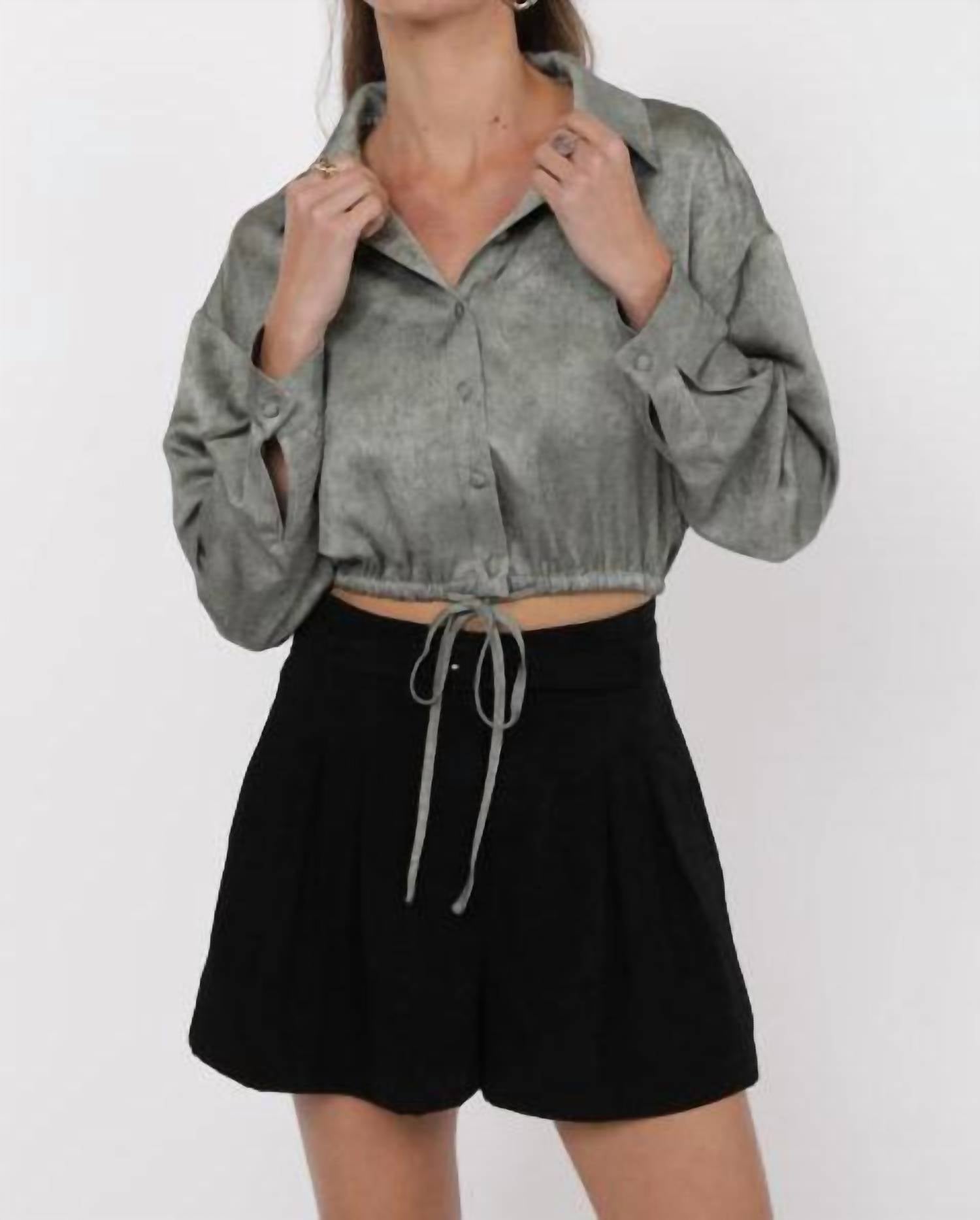 Sage The Label - Forever Yours Crinkled Satin Crop Shirt