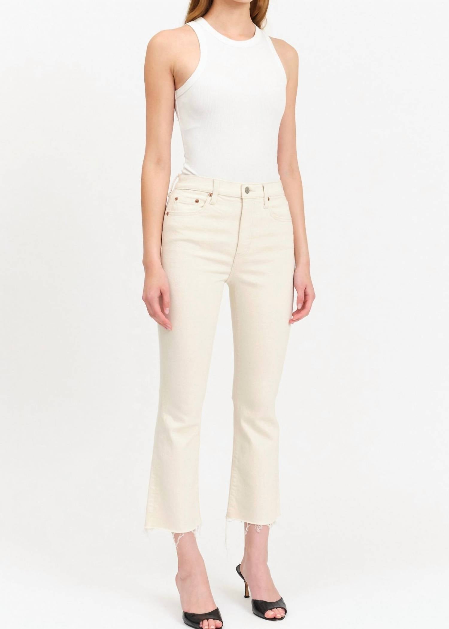 DAZE Shy Girl High Rise Crop Flare Jeans in raw cut in raw cut - women's jeans - detail view