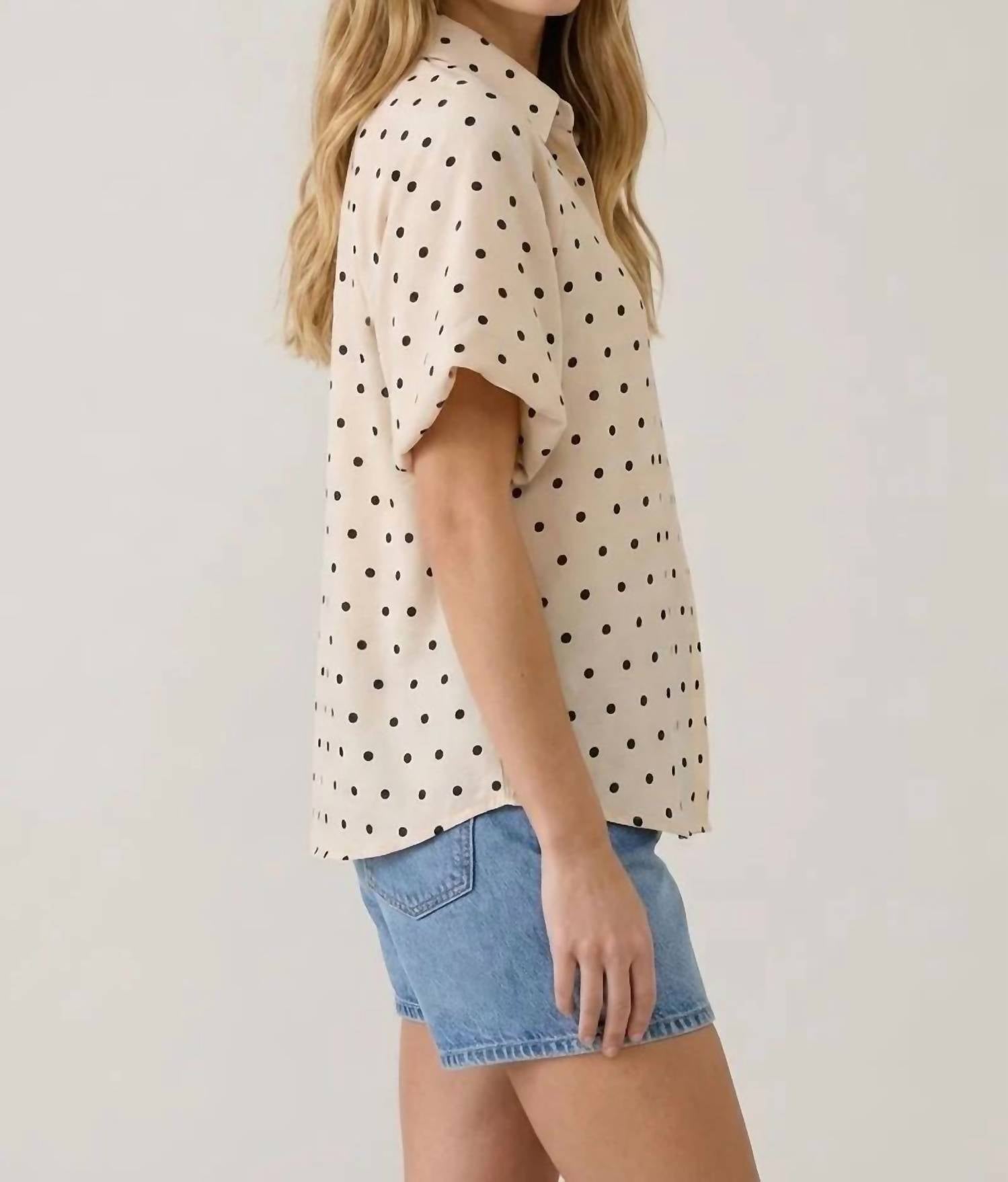 Doe And Rae - Polka Dot Bubble Sleeve Blouse