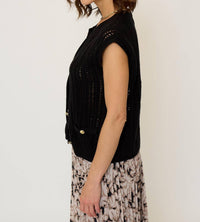 Central Park West Rose Open-Knit Cardigan in black - women's cardigan - alternate view