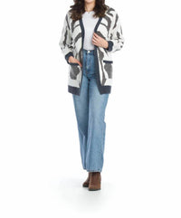 Papillon - Eyelash Zebra Cardigan With Patch Pockets