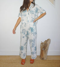 NIBI MTK Cali Cropped Shirt in faded teal palms - women's shirt - alternate view