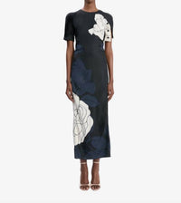 VICTORIA BECKHAM Split Hem Midi Dress in dark navy pale rose - women's dress