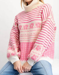 Easel - Multi Patterned Knit Sweater Pullover Sweater
