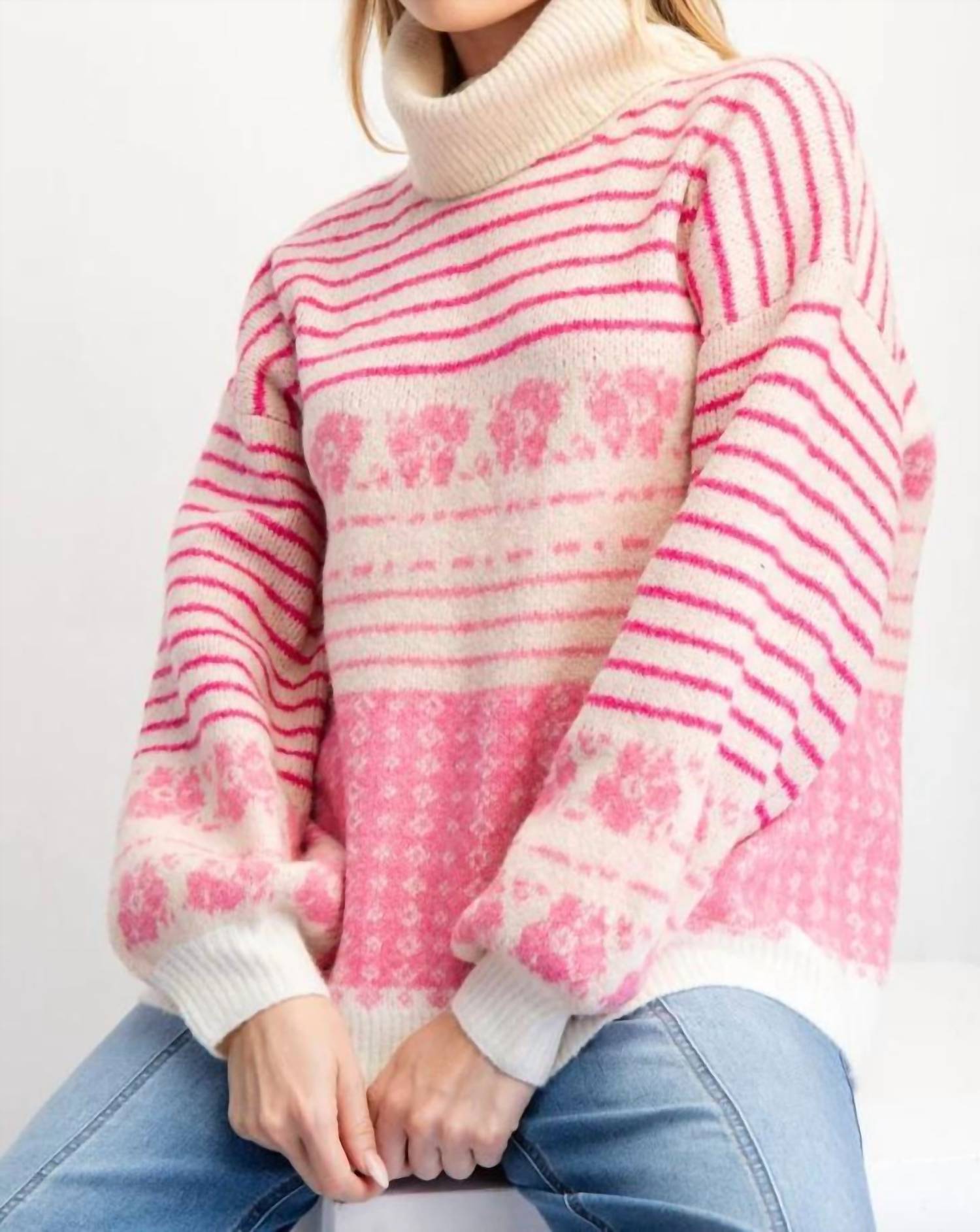 Easel - Multi Patterned Knit Sweater Pullover Sweater
