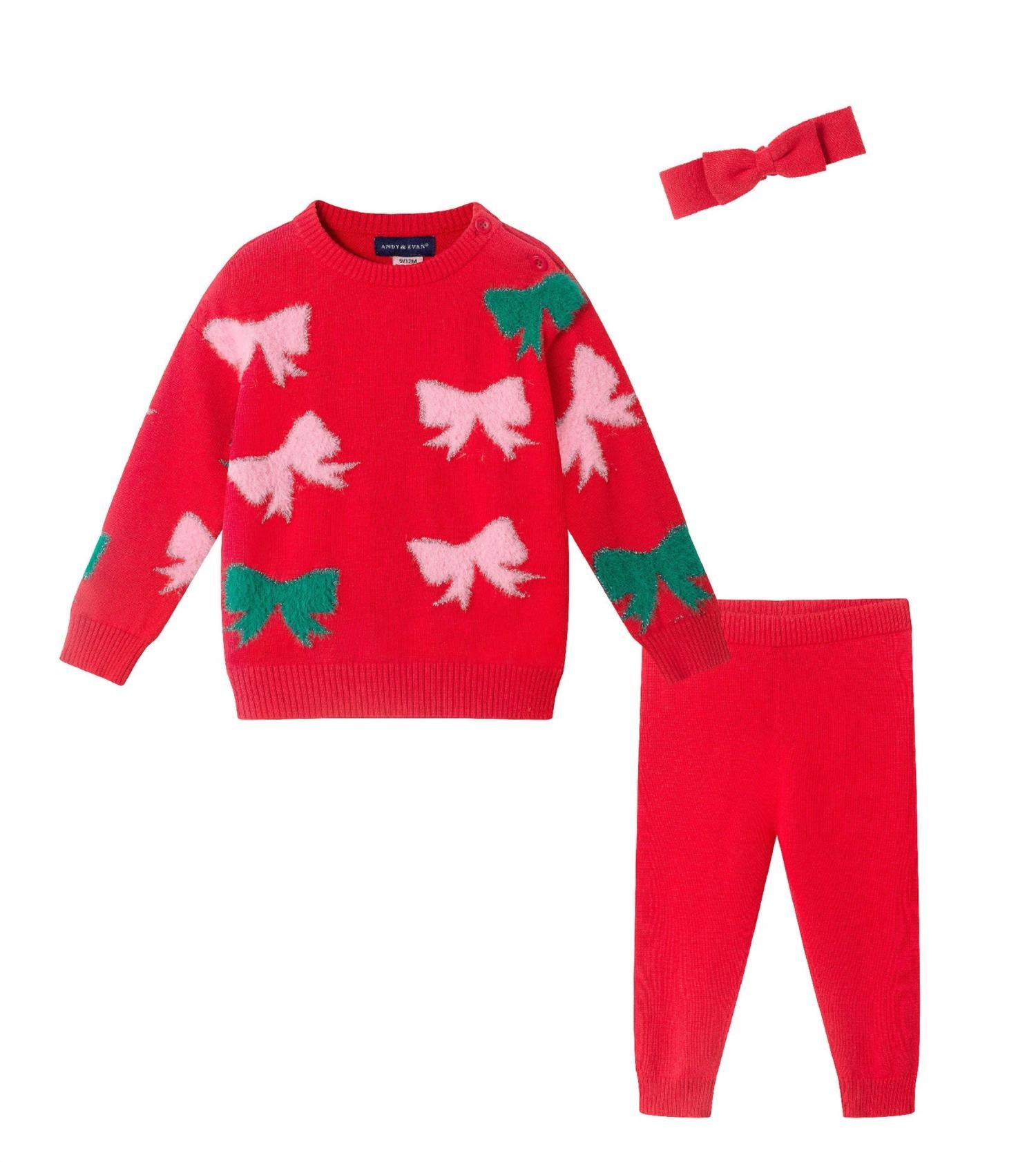 Andy & Evan Infant 3 Piece Sweater Set in red - item - detail view