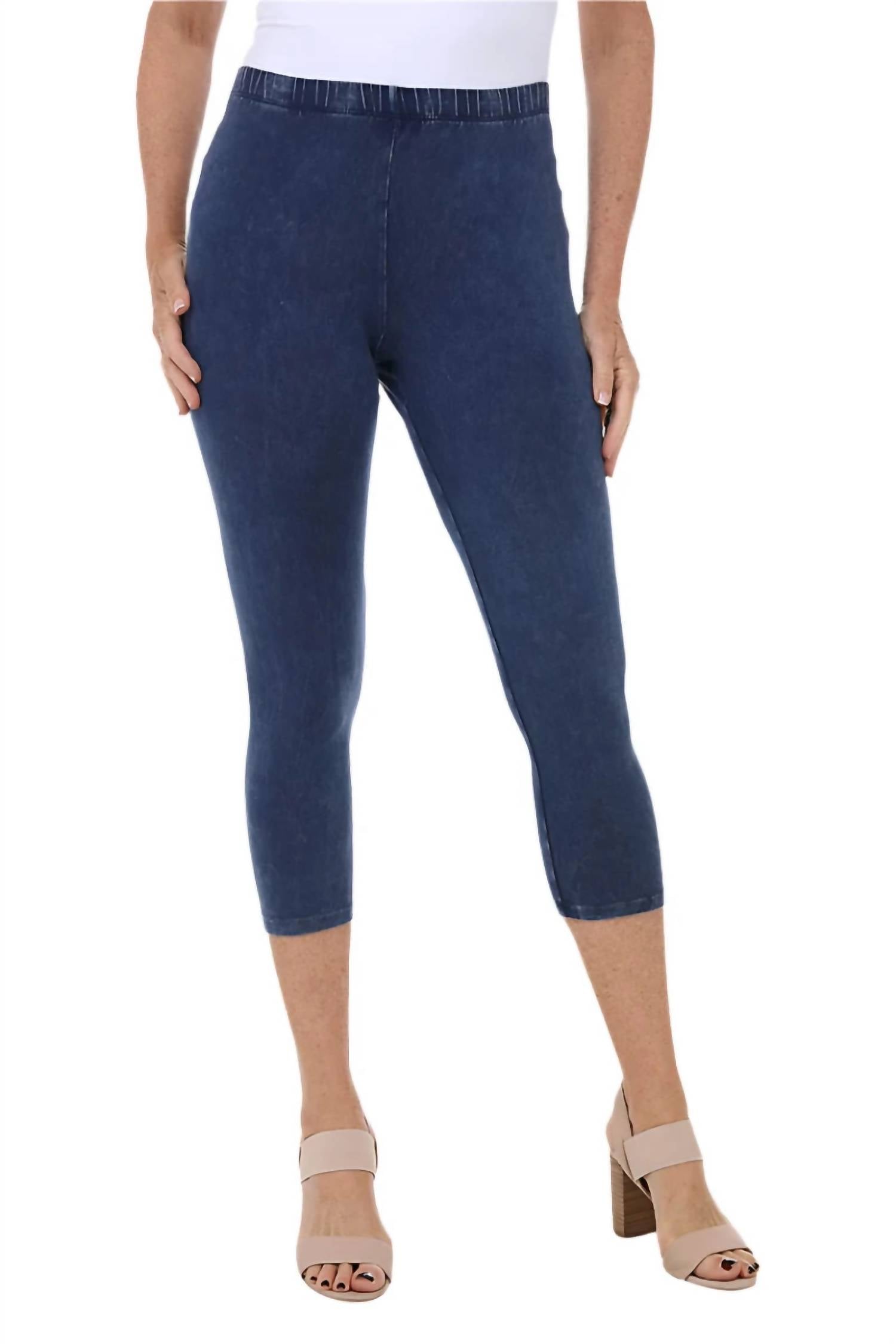 Jess & Jane Mineral Washed Cotton Legging Capris in denim - women's pants - alternate view