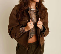 ELAN DUST RIDER CROPPED BARN JACKET in brown - women's jacket - detail view