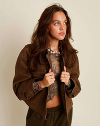 ELAN DUST RIDER CROPPED BARN JACKET in brown - women's jacket - alternate view