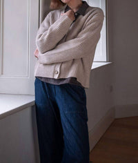 BIBICO Amita Ribbed Cardigan in natural white - women's cardigan