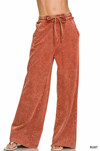 Zenana - Acid Wash Fleece Palazzo Sweatpants
