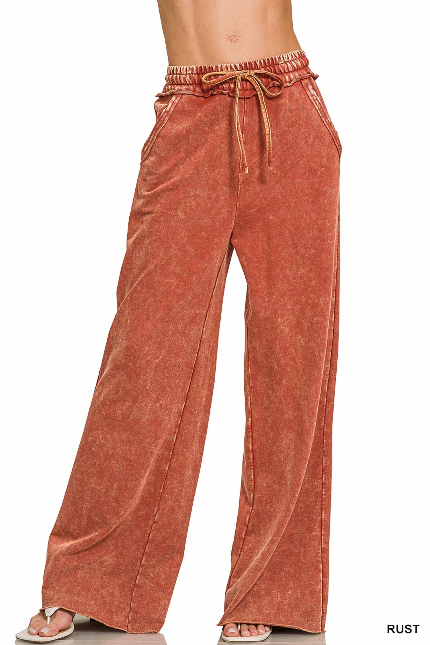 Zenana - Acid Wash Fleece Palazzo Sweatpants