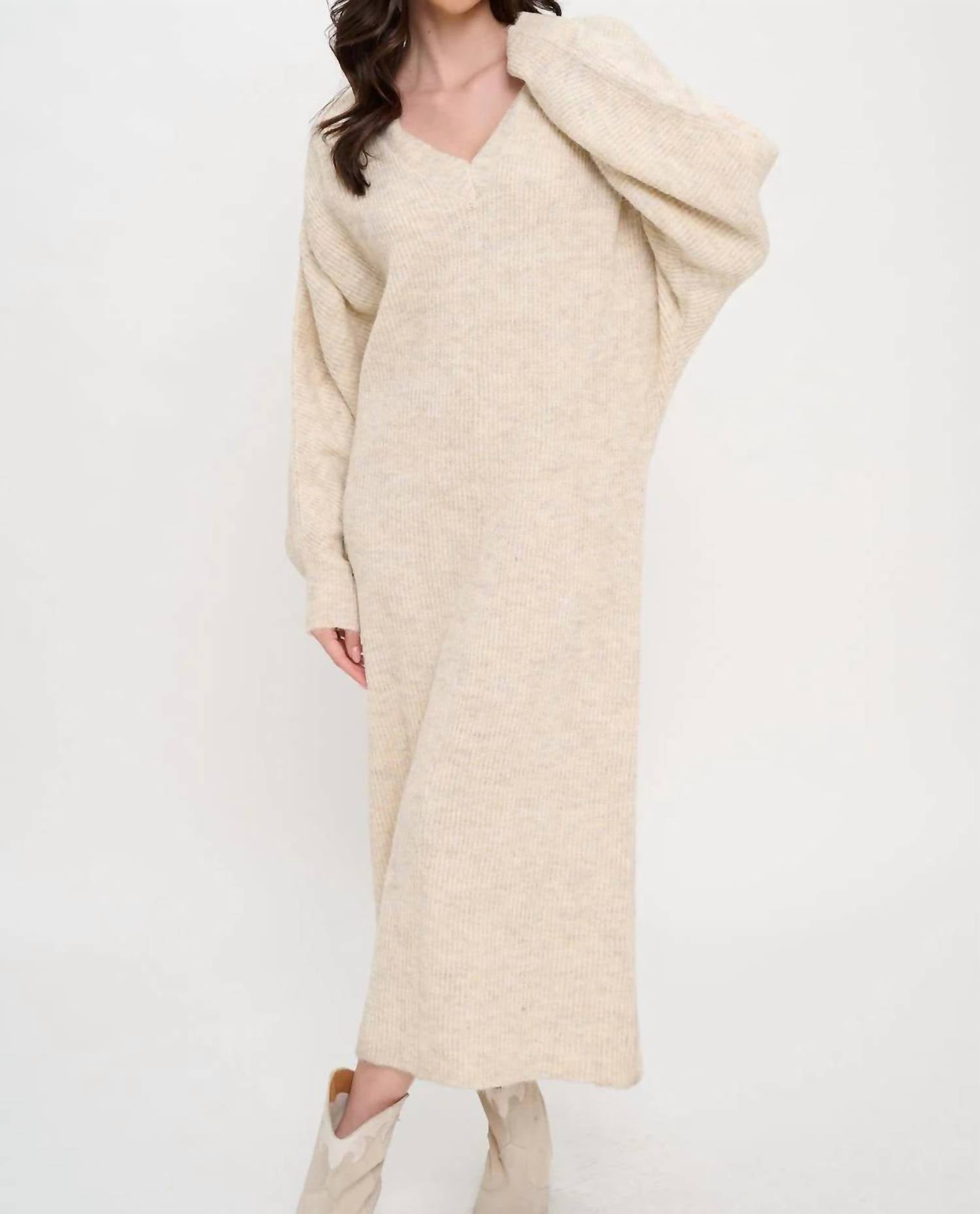Meet Me In Santorini - Cozy V-Neck Maxi Sweater Dress