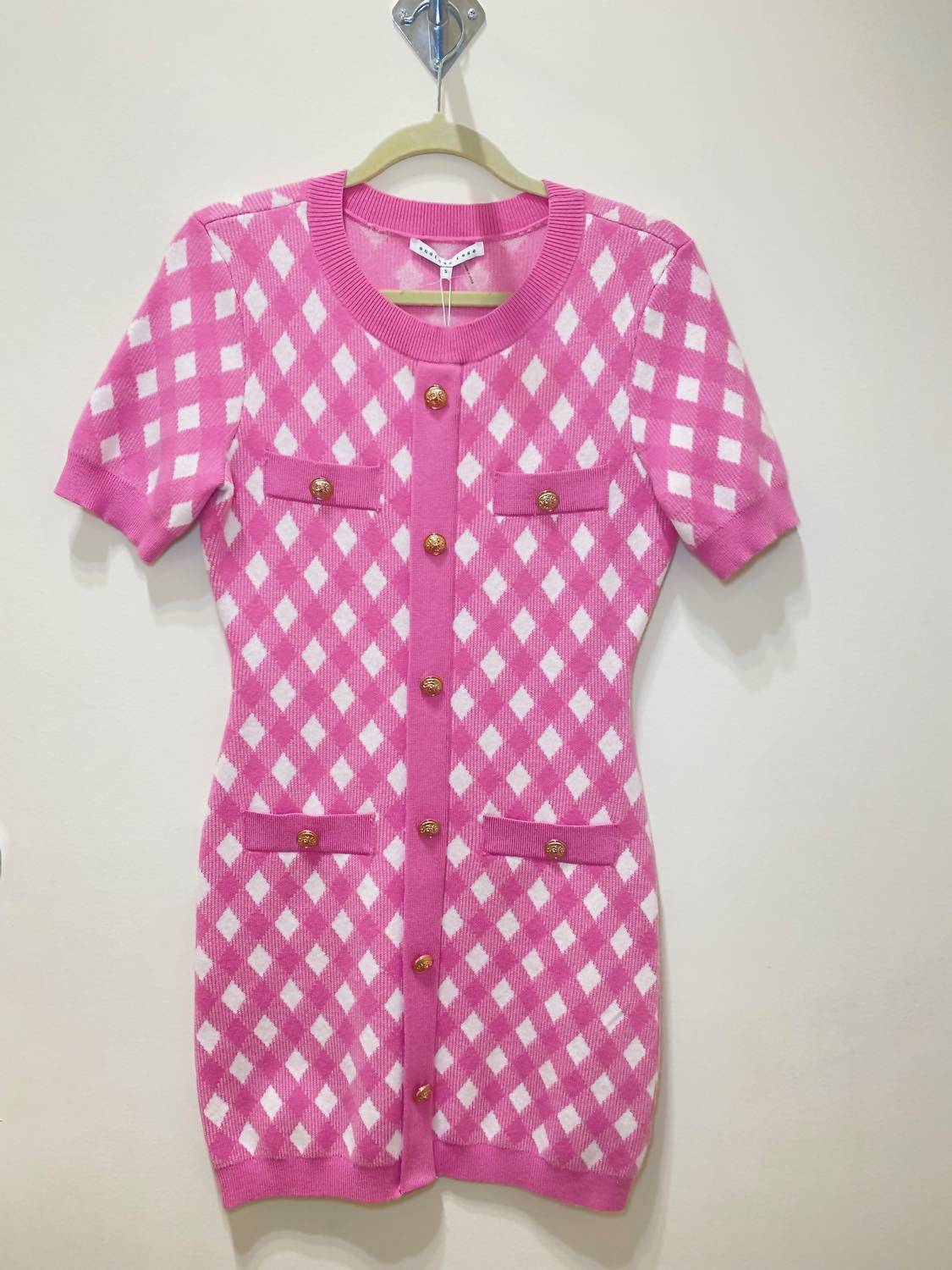 endless rose Gingham Knit Minidress in pink - women's dress - alternate view
