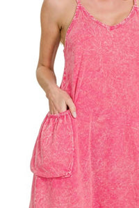 Zenana - Acid Crinkle Washed Spaghetti Strap Romper