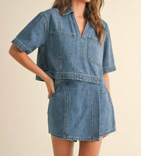 Miou Muse - Denim Shirt And Skort Set