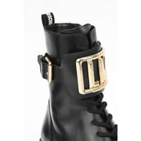Moschino - Women’s Love Leather Combat Boots With Side Zip And Golden Detail
