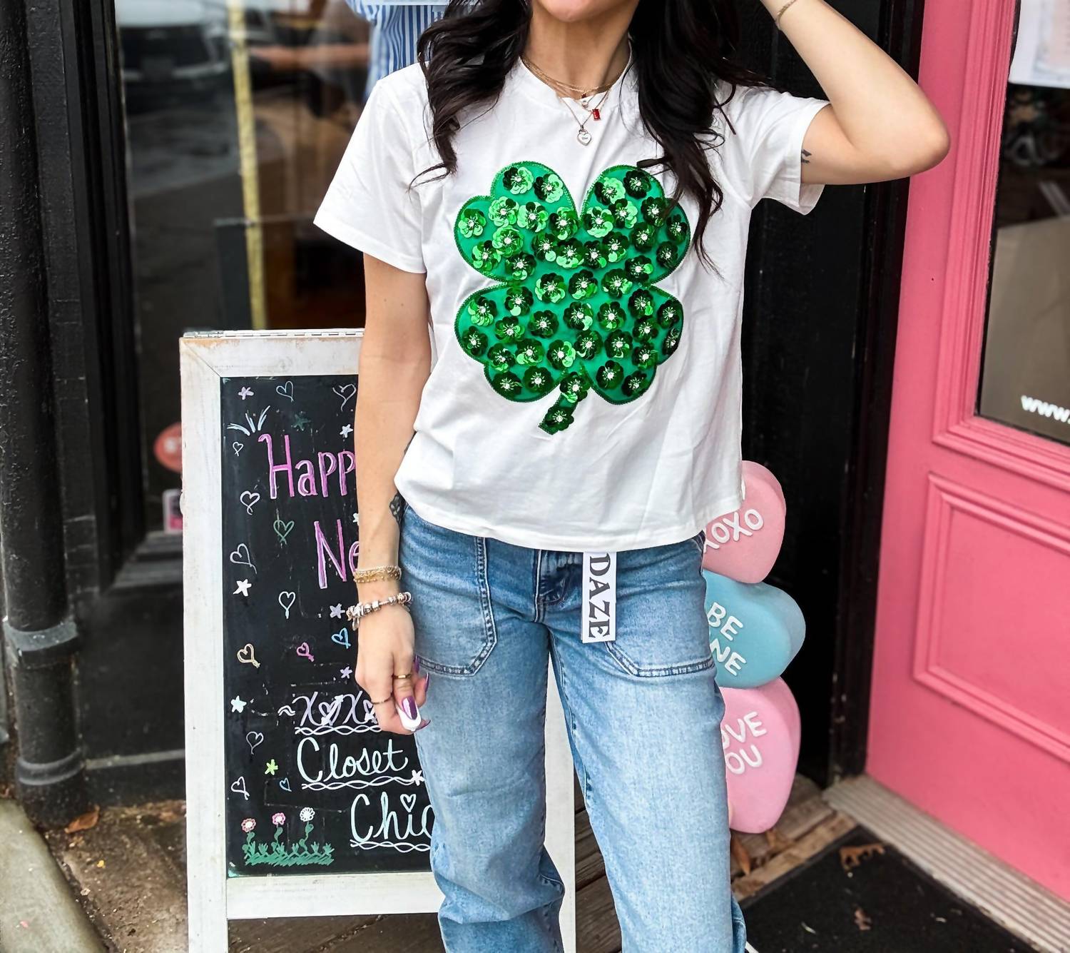 Queen Of Sparkles - Sequin Flower Shamrock Tee