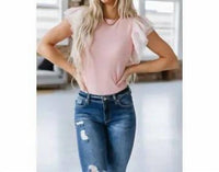Liam & Company - Sheer Ruffle Sleeve Knit Top
