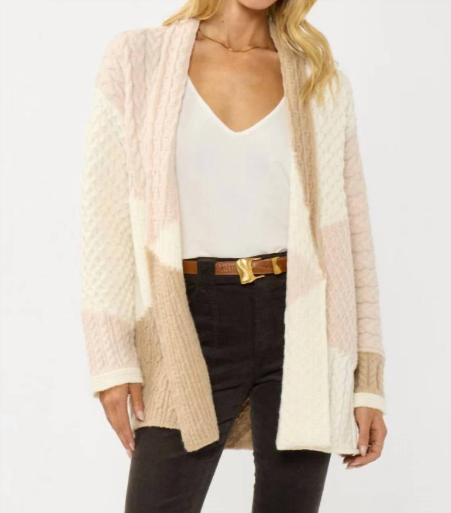 Lovestitch - Colorblock Cableknit Cardigan