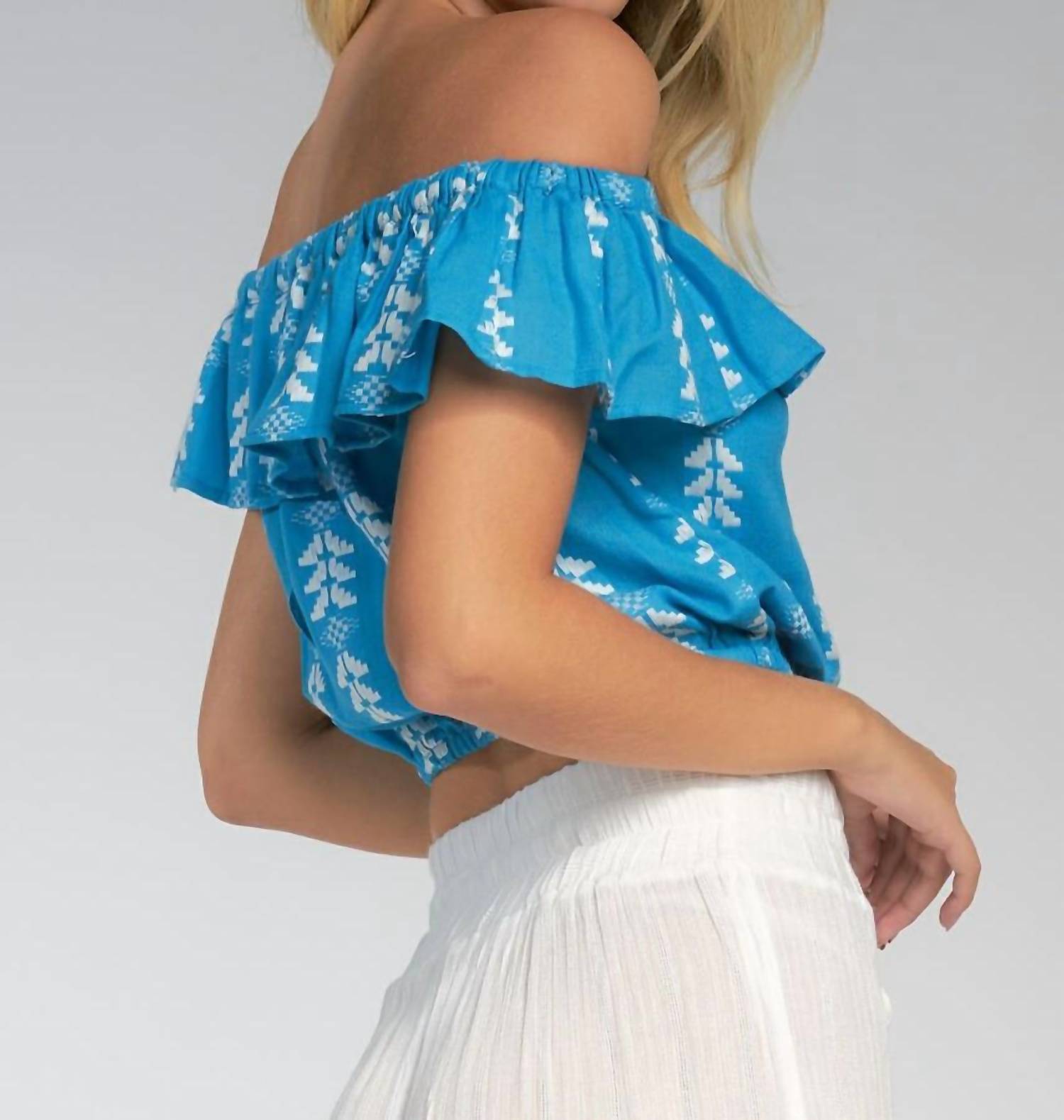 Elan - Embroidered Ruffles Crop Top