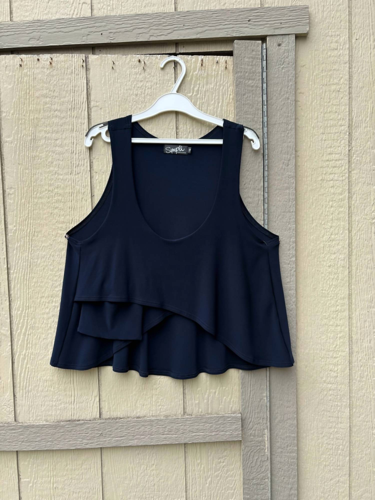Sympli Women's Crop Smock Top in navy - women's shirt
