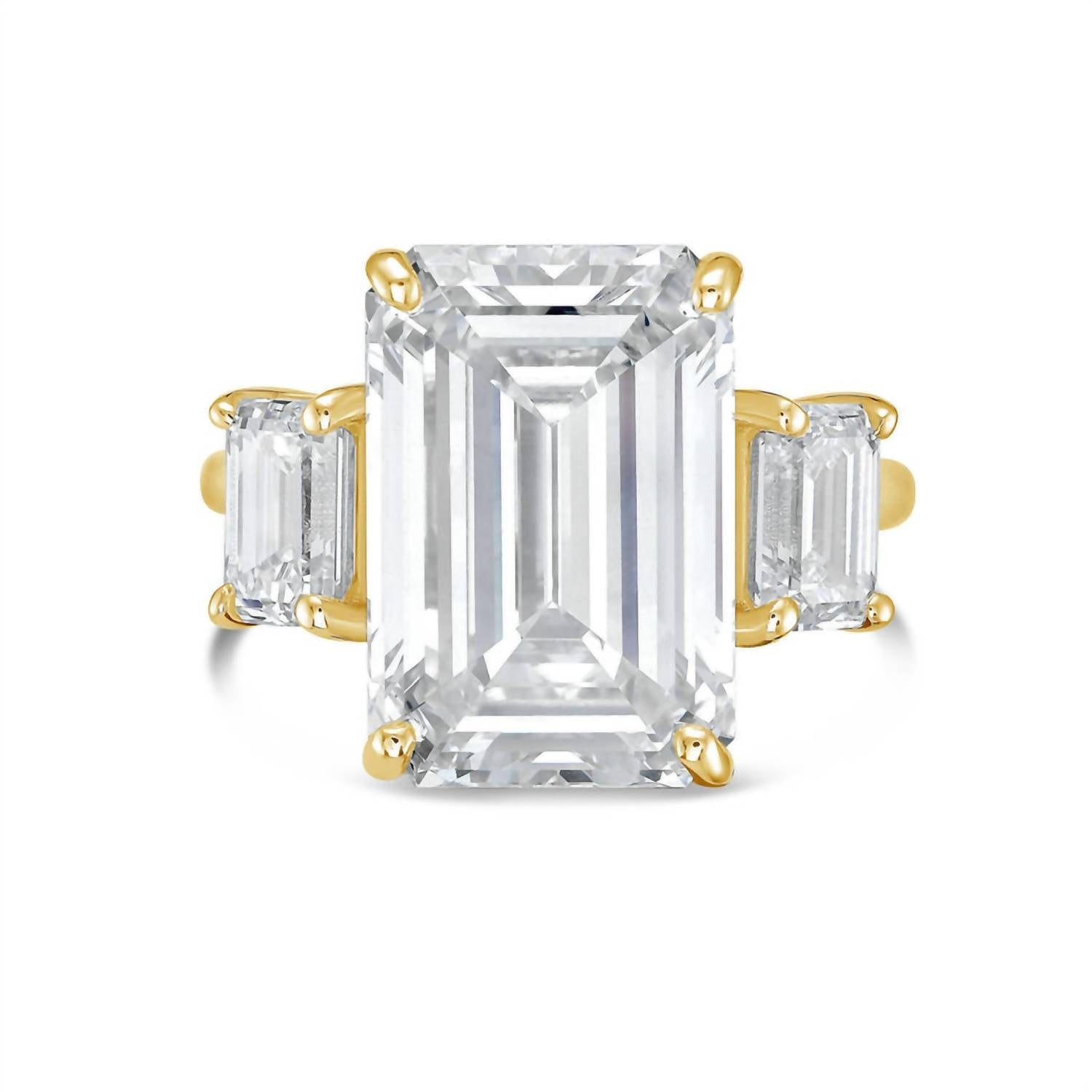 Diana M Jewels - 12.00 Ct Lab Grown Diamond Emerald-cut Three Stone Ring With 1.50 Ct On Sides