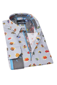 Eight X - Stripe Button Down Shirt With Tropical Fish