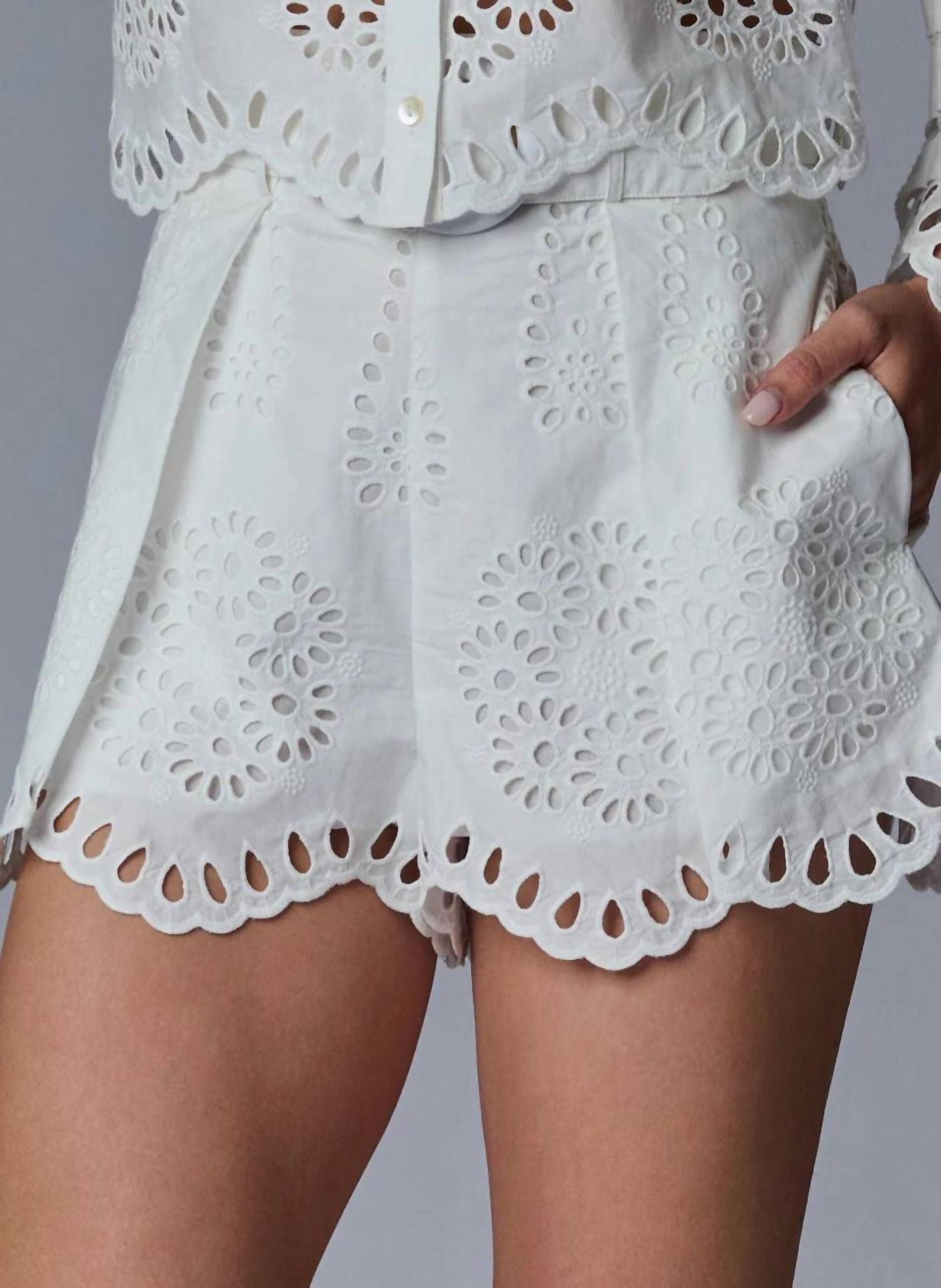 Hevron Lexi Short in eyelet white - women's shorts - detail view